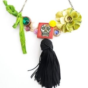 Day of The Dead Sugar Skull Assembalage Necklace